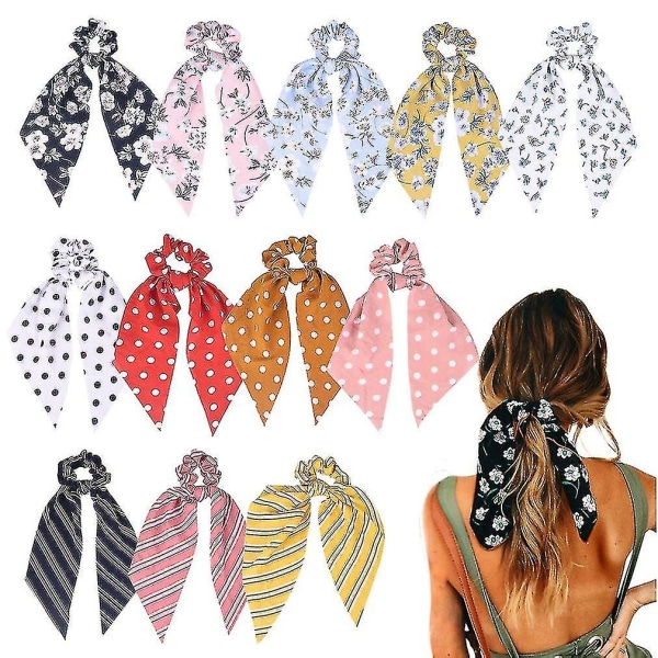 12 st hårscarf hår scrunchies chiffong blommiga hårscarves band scrunchie dB