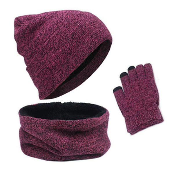 1 Set/ 3 st Vinterhatt, Halsduk och Vantar Set för Män och Kvinnor, Beanie Vantar Halsvärmare Set med Varm Stickad Fleecefodrad DB
