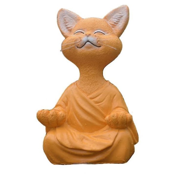 Creative Black Buddha Cat Statue Meditation Yoga Cat Home Decoration(Orange)