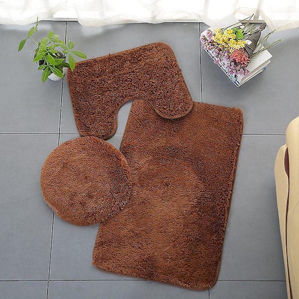 3-delad badrumsset badrumsmatta toalettlockskydd enfärgad badrumsmatta FAN2434  [dB} Brown