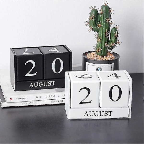 Träkalender med block - Evig blockmånadsskärm Hemmakontorsdekoration vit FT DB