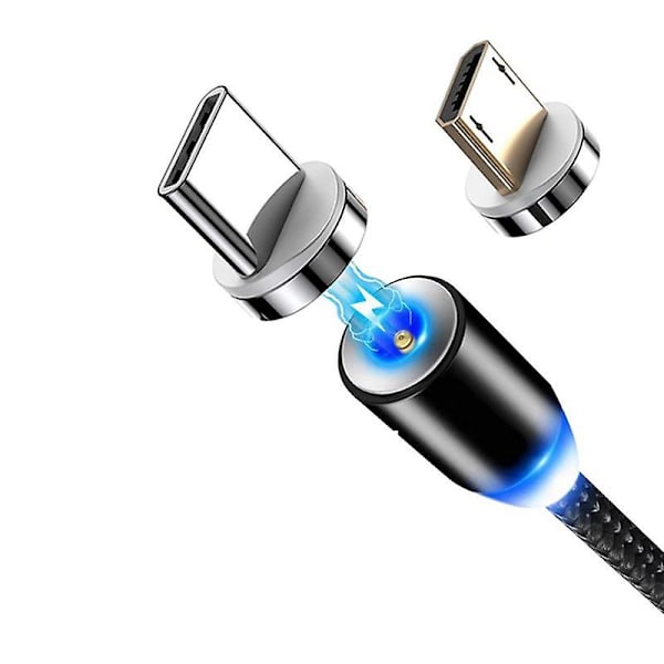 USB Magnetisk Ladingkabel, Magnetisk Ladingledning 540 Rotasjon Magnetisk Telefonlader (6,6 fot) [Db] black