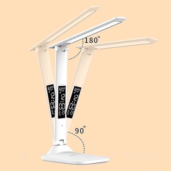 Skrivebordslampe USB dæmpbar berøringsfølsom foldbar bordlampe med kalender temperatur ur natlys til studie læselampe [DB] A289