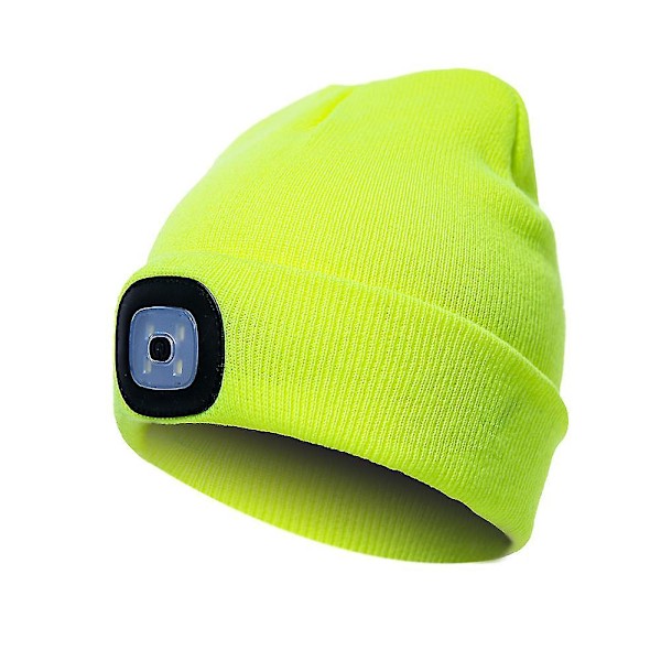 Strikket lue med LED-lys og knappecellebatteri [DB] Fluorescent Yellow