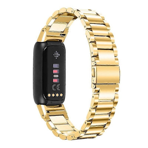 Kolmen helmen ruostumattomasta teräksestä valmistettu älykellon ranneke, metallinen korvaava ranneke Fitbit Luxe -kelloon [DB] Multicolor Gold