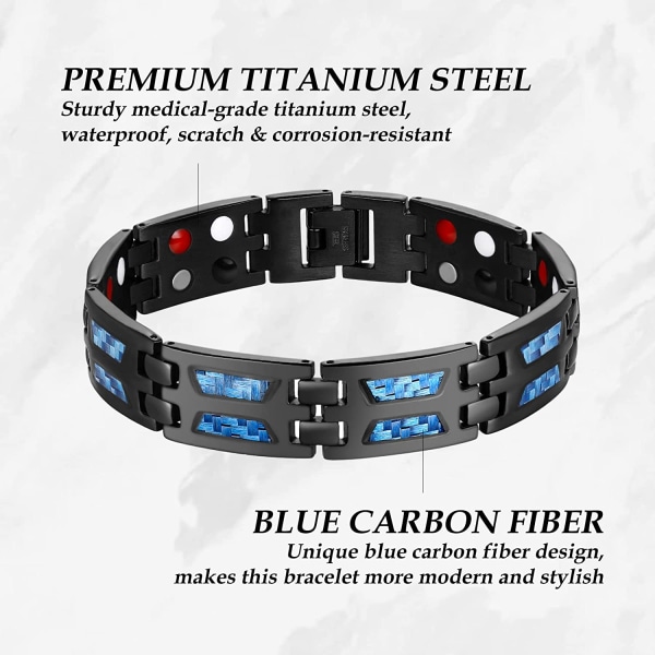 Blå kulfiber titanium stål magnetisk armbånd til mænd, 4 elementer dobbelt række justerbar armbånd fjernelsesværktøj,