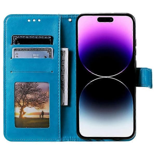 Kompatibelt för iPhone 16 Pro Ställfodral Imprinted Totem PU Läder Plånboks Telefonfodral [DB] Blue