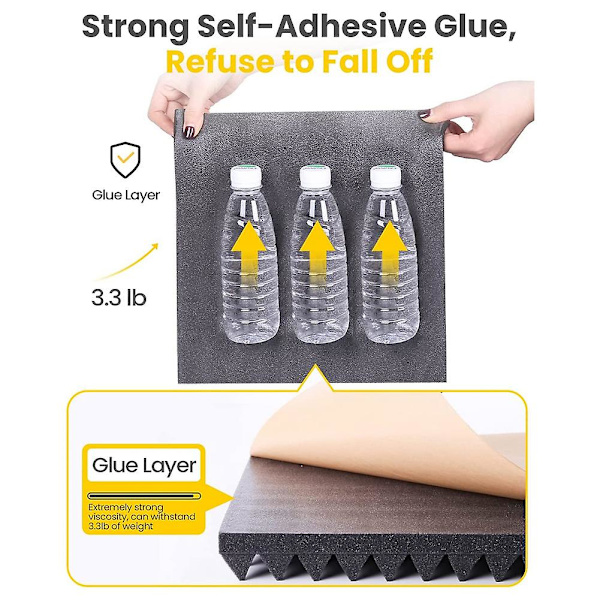 12-pack självhäftande ljudisolerande skumplattor, 2 tum x 12 tum x 12 tum design akustiska skumplattor och kontor [DB] Black  Blue