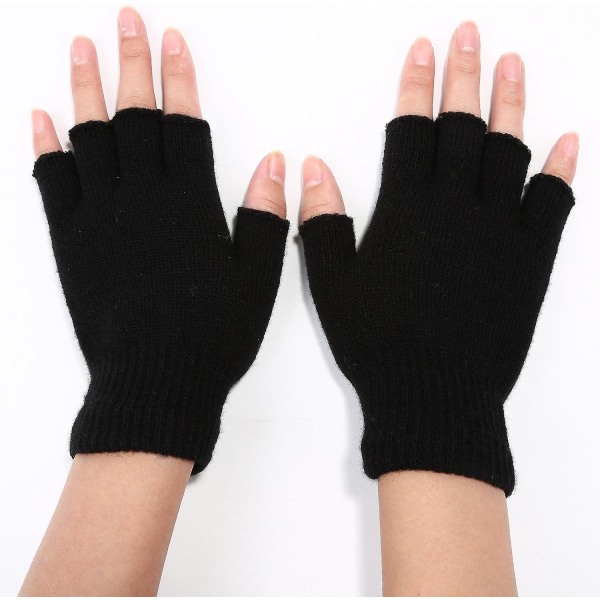 2 par unisex halvfinger handsker - vinter stretchy strik fingerløse handsker