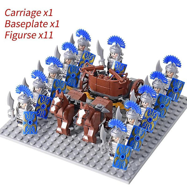 Mini actionfigurer af middelalderlige riddere, byggeklodser, romersk vogn, karet, soldat, krigshest, klodser, legetøj til børn, gave Db Set 28