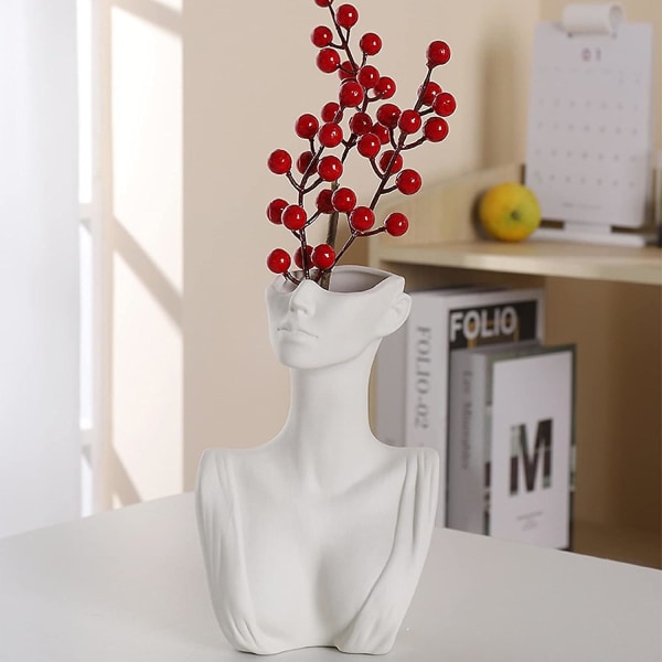 19 Cm Kvinde Krops Vase Keramik Kropskunst Vase Moderne Ansigt Vase Hoved Vase Menneske Skulptur Vase Blomsterholder til hjemmekontor Bordindretning, hvid