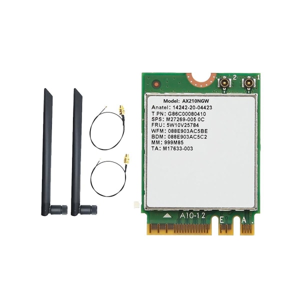 Ax210ngw Wifi-kort+2xantenne Wifi 6e Bluetooth 5.2 2.4ghz 5ghz 3000mbps M.2 trådløs adapter 802.11ax netværkskort