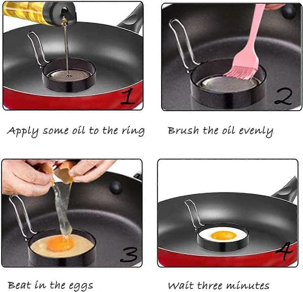 Non-stick ægtering, rustfri stålring til stegning af æg, rund form, formning af æg, rund spejlægsform til husholdningsbrug (2-pak)