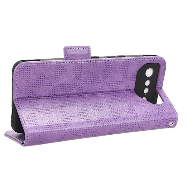 För Asus ROG Phone 7 5G Mobiltelefon Plånboksfodral PU Läder Präglat Triangel Ställ Skydd [DB] Purple
