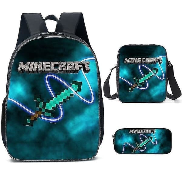 Minecraft rygsæk til skole- og universitetsstuderende - 3 sæt