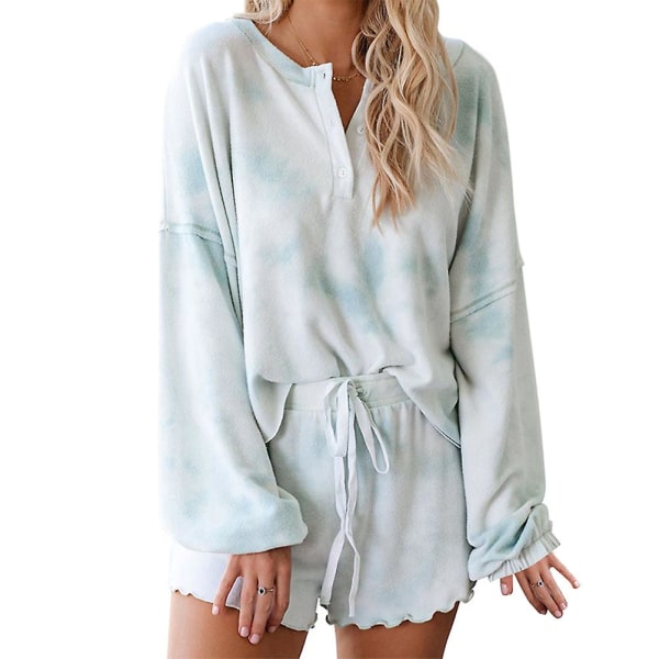 Printing Sleepwear Home Pitkähihaiset yövaatteet Viileät kesäiset yövaatteet Kauniit yöasut naisille (sininen, Xl)