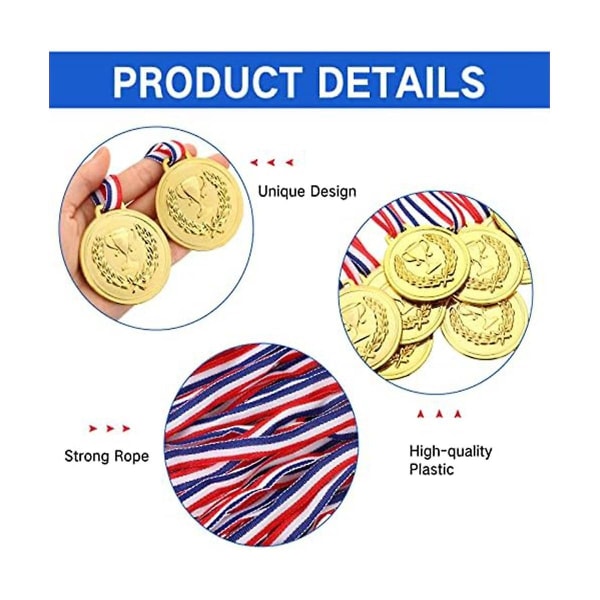 50 st plastguldmedaljer för barn 2,36 tum trofévinnarmedaljer för utmärkelser med halsband deltagandemedaljer Db gold