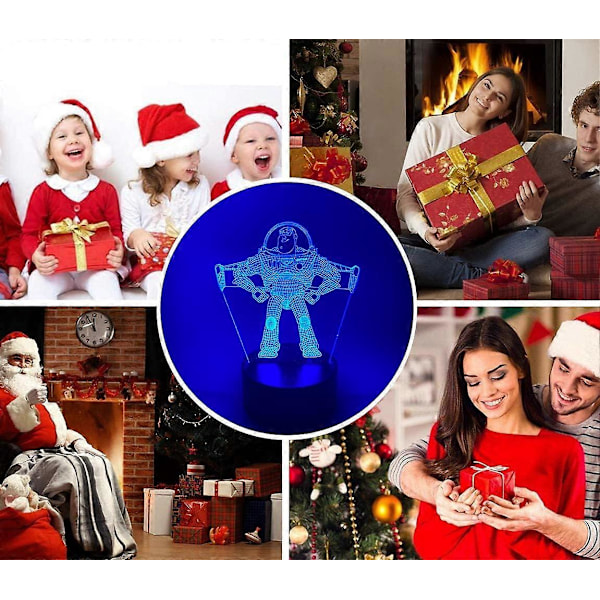 Toy Story Pixar Ultimate Buzz Lightyear Rymdman 3D LED Optisk Illusion Sovrum Dekoration Lampa med Fjärrkontroll 7 Färger Astronaut Action Figur [DB]