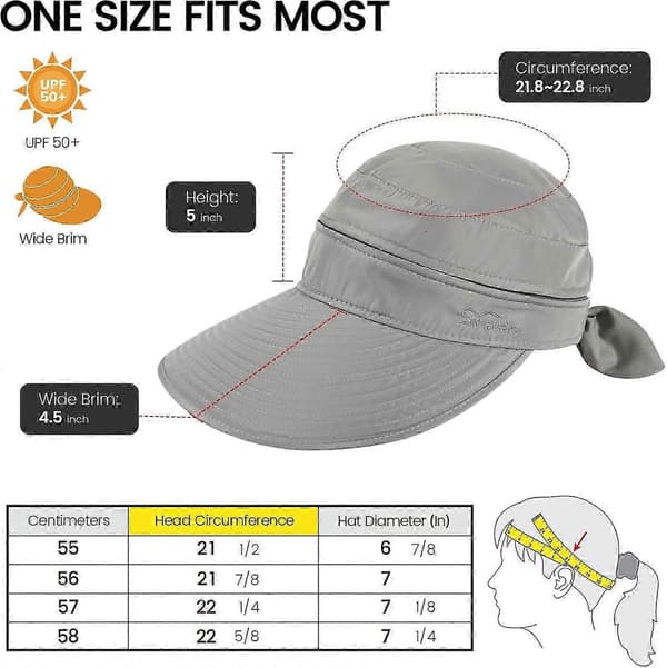 Hattar för kvinnor UPF 50+ UV Solskydd Konvertibel Strandvisirhatt [DB] Grey