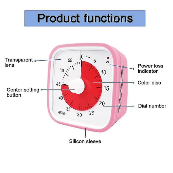 Visuel Nedtællingstimer, Ekstra Stor Visuel Timer til Klasseværelset for Børn og Voksne, Holdbart Mekanisk Køkkenur [db] Pink