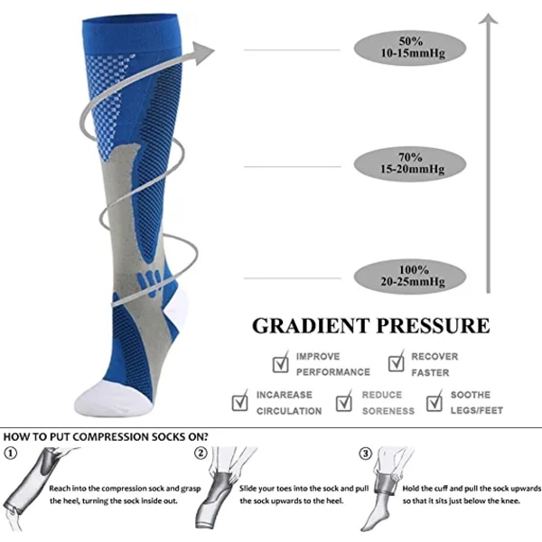 2 par kompressionsstrumpor herr- och damcykelstrumpor fotbollsstrumpor utomhussporter S/M blå