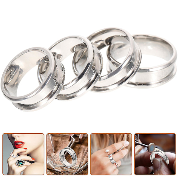 8 stk. Ringemner Rillet Enkel Fingerring Rustfritt Stål Fingerring Smykkefremstilling [DB] Silver 0.8X2.3X2.3CM