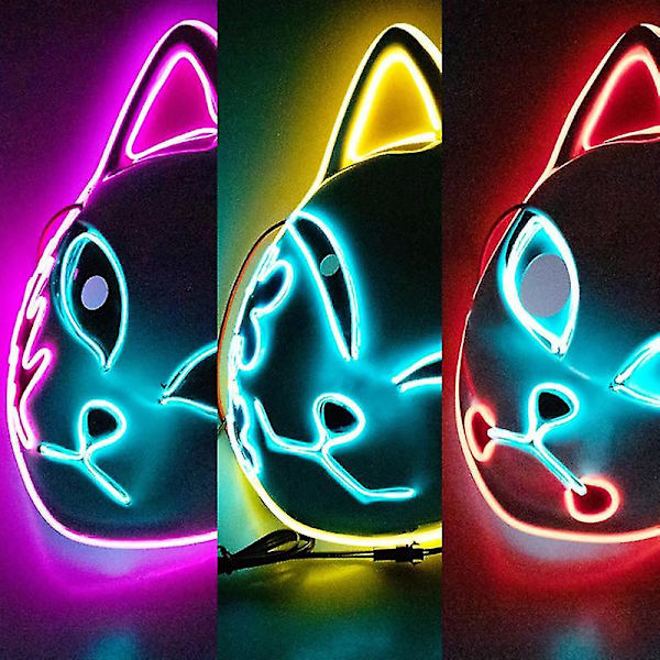 Demon Slayer Led-naamio Kettukasvo Cosplay Hohtava Naamio Japanilainen Anime Demon Slayer Cosplay naamiointijuhliin {Db} Red 1Pc
