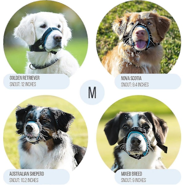 Skånsom mundkurv til hunde - Forebygger bid og uønsket tygning sikkert og komfortabelt - Blød neoprenpolstring, ingen gnidninger Inkluderet [DB] Blue S