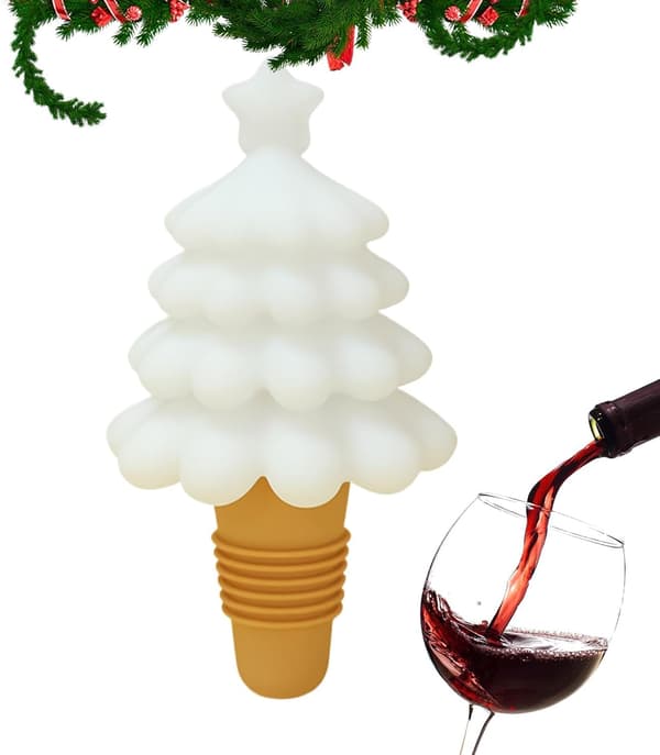 Julgransflaskpropp, återanvändbar silikonvinpropp, julchampagneproppar, vintillbehör för flaskor K[DB] White.