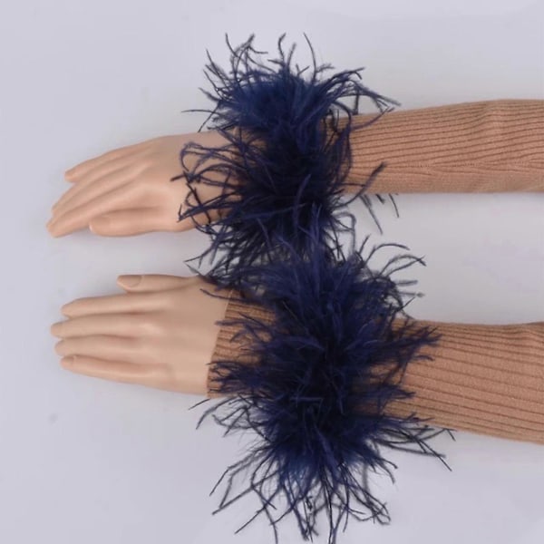 Ægte Pels Strudsefjer Manchetter Håndledsærme Fjer Manchet Blazer Slap Armbånd Fjer [db] green