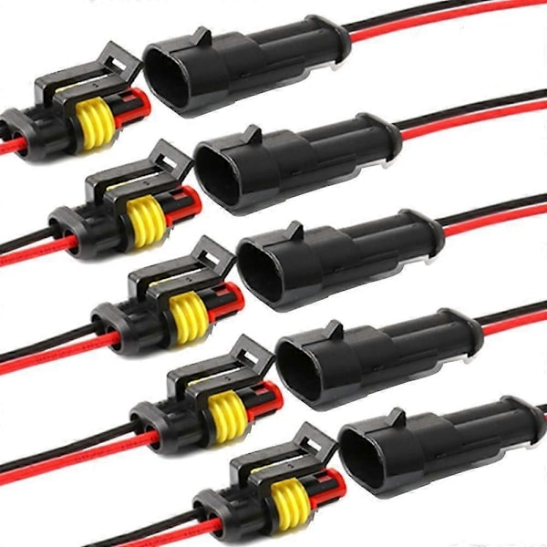 Vattentät kontakt, 2-polig självlåsande elektrisk kabelkontakt med 16 AWG marin kabel (5-pack) (2-polig kontakt) db