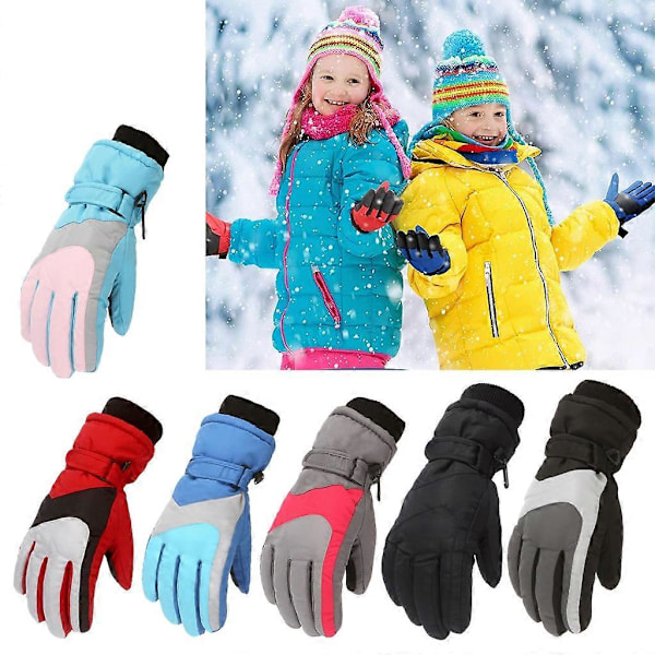 Barn Skidhandskar Vinter Varma Handskar Vindtäta Snowboard Snöhandskar Pojkar Flickor [DB] Black M 7 to 11 years