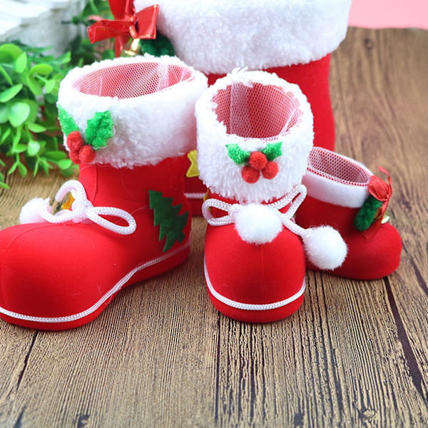 MengXi Julgodis Stövlar Söta Bred Applikation Plast Plysch Julgodis Röda Stövlar Skor Jultomte Present Strumpa för Fest DB Red S
