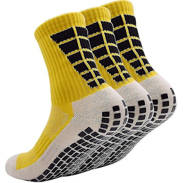 3 par halkfria sjukhusstrumpor, halkskyddade tofflor med grepp kompatibla med vuxna män kvinnor äldre [DB] 3 Pairs Yellow