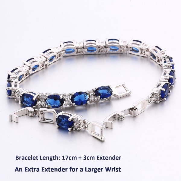 Hvidguld galvaniseret cubic zirconia blå krystal armring: romersk tennis armbånd med safir farve link kæde