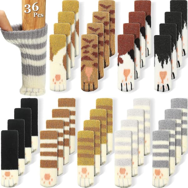 36 stycken (9 set) kattstolsstrumpor, kattpåtassar, möbelbenstrumpor, stickade möbelstrumpor [DB]
