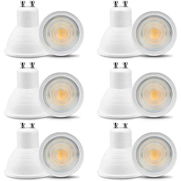 12 GU10 LED-pærer 6W, varm hvid 3000K, ikke-dæmpbar, lille spot, 30° strålevinkel