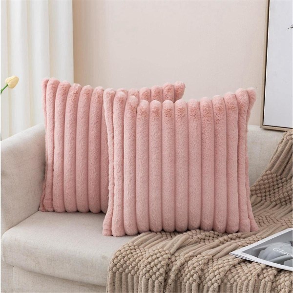 Fuzzy päls plysch rosa kuddfodral luddiga randiga örngott kuddfodral 18 X 18 tums dekor soffa soffa Sovrum B