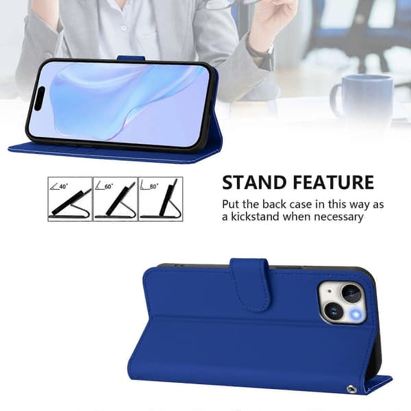 Skin Feel Leather Telefondeksel For iPhone 15 Plus [DB] Dark Blue
