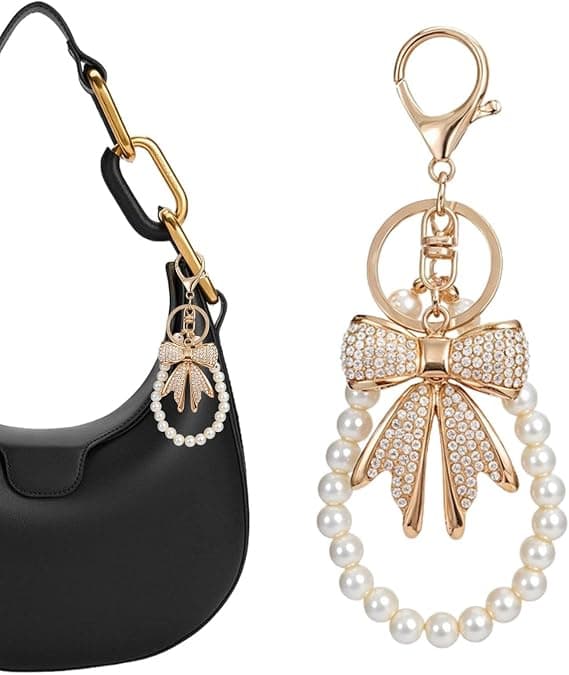 Plånboksberlock - vacker vit rosett | Glittrande handväskhänge, elegant dekoration för väskor och accessoarer (DB)