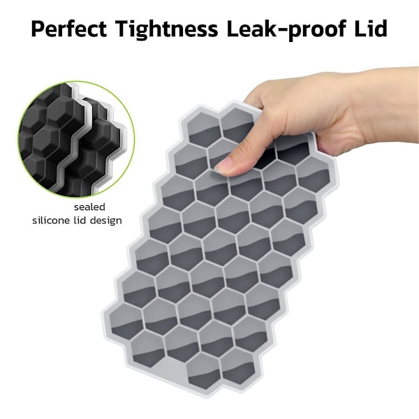 Isformbricka för frys med lock, silikonbrickor spill-resistent avtagbart lock, svart  [dB} BlackTransparent