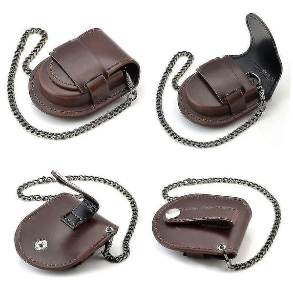 Nahkainen taskukellon suojatasku ketjulla, taskukellon kotelo [DB] Black Bronze chain