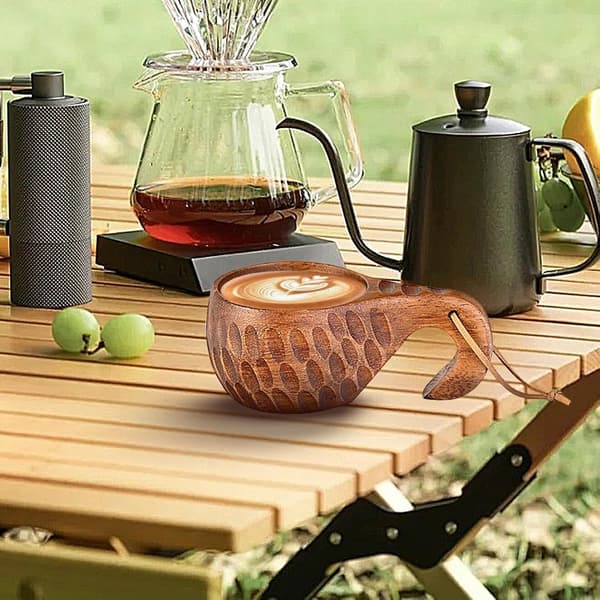 Träkaffemugg, handgjord campingvattenmugg, lätt träkaffemugg utomhusvattenbehållare, bärbar trädrickskopp för camping[DB] A
