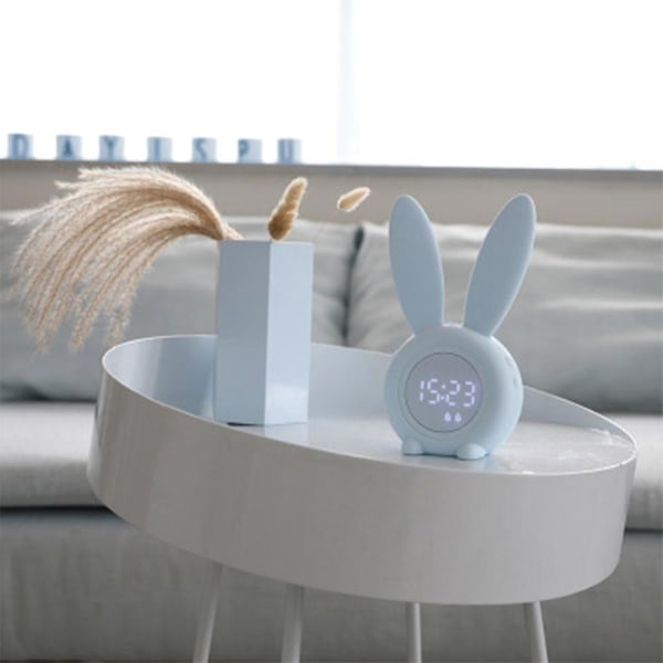 Børns digitale vækkeur Kanin nattelys Multifunktionelle ure (Blå)