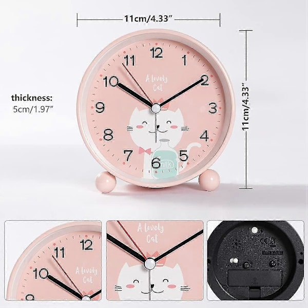 Pedagogisk barnklocka - Dag/natt, Barnklocka Tyst väckarklocka Resväckarklocka (rosa katt) [db]