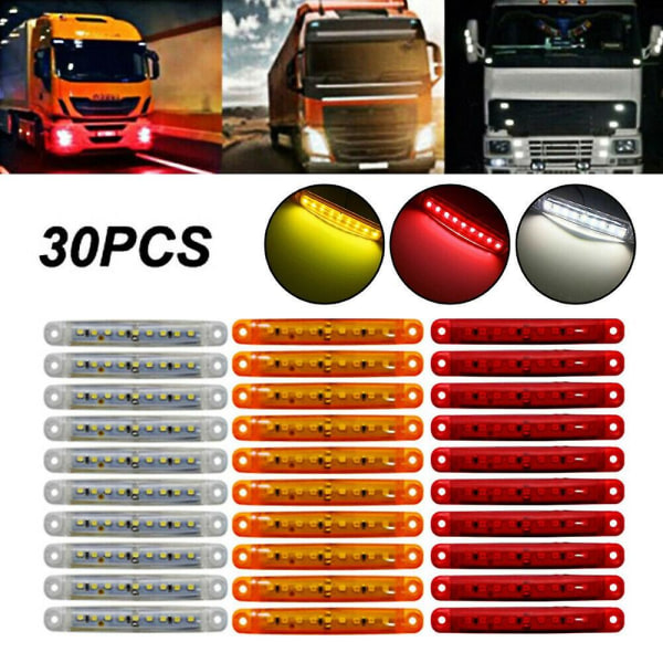 30x Förseglade röda vita 9 LED-sidomarkeringsljus för lastbilssläp lastbil 4-tums bakre sidlampa[DB] yellow  red  white