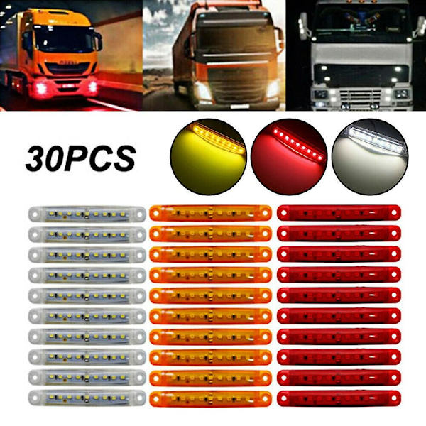 30x Punainen valkoinen 9 LED-sivumerkkivalo kuorma-autoon, perävaunuun, kuorma-autoon, 4 tuuman takasivuvalo [DB] yellow  red  white
