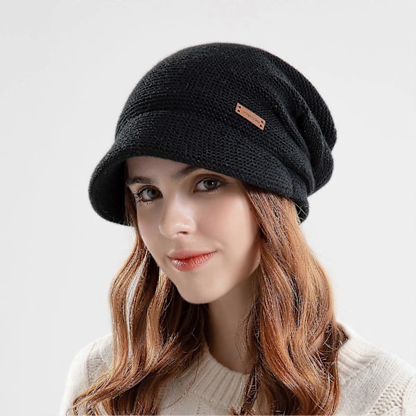 Vinterforet dameberet, strikket ballonhat, varm slouchy hat med skygge [DB]