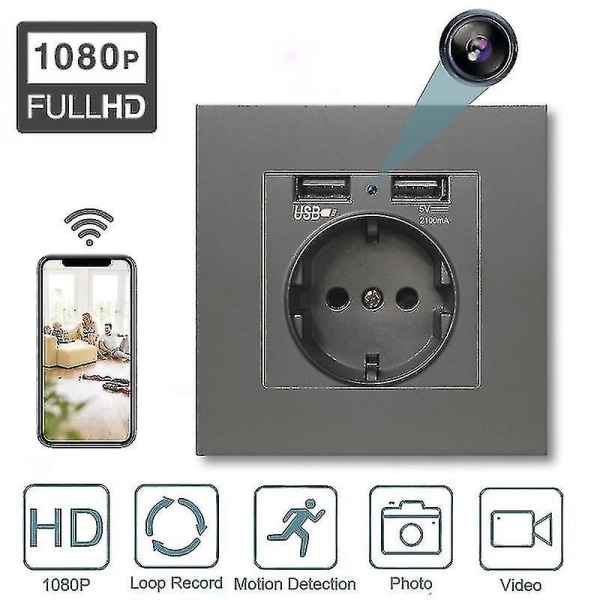 1080p Full HD Mini Kamera Eu Husholdning Dual USB Strømuttak Wifi Nanny Cam [DB] gold 0G