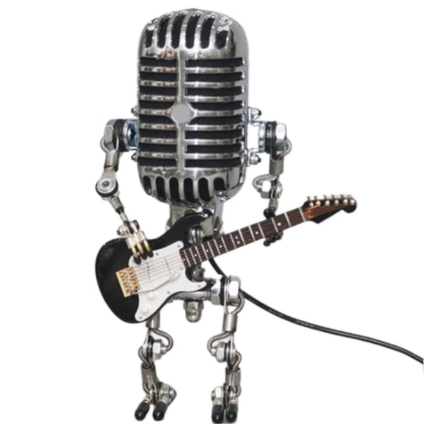 Retro stil vintage mikrofon robot bordlampe, vintage mikrofon robot touch dimmer lampe bordlampe svart